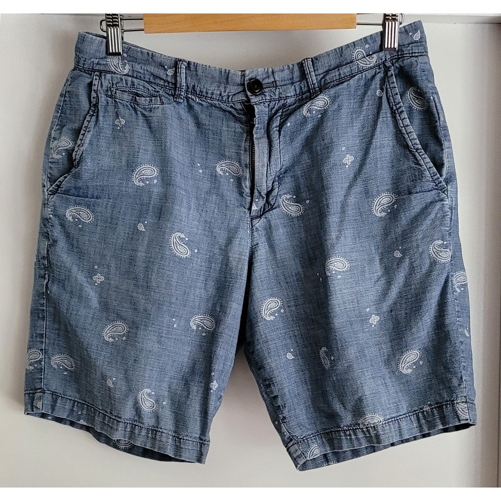 Gap Men's Paisley Shorts Size 31 Blue Cotton 9in Inseam Bermuda Casual